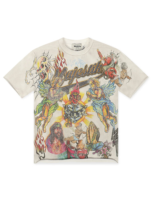 Majestik Heavenly Warriors French Terry Tee – Off White