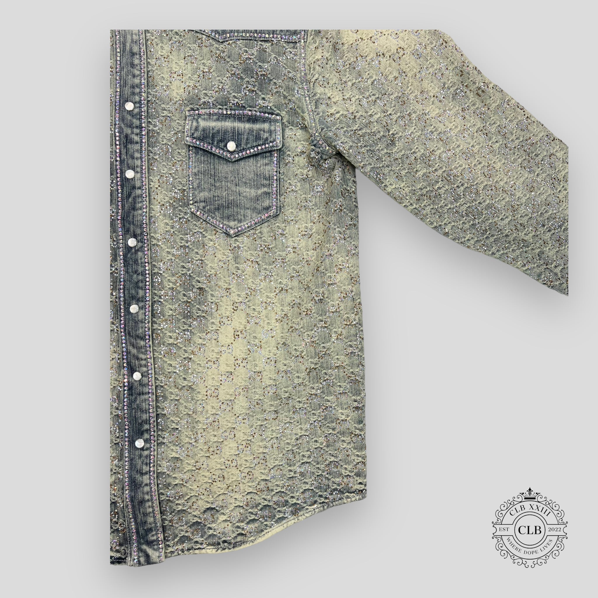 GUCCI GG JACQUARD DENIM JACKET - LIGHT BLUE