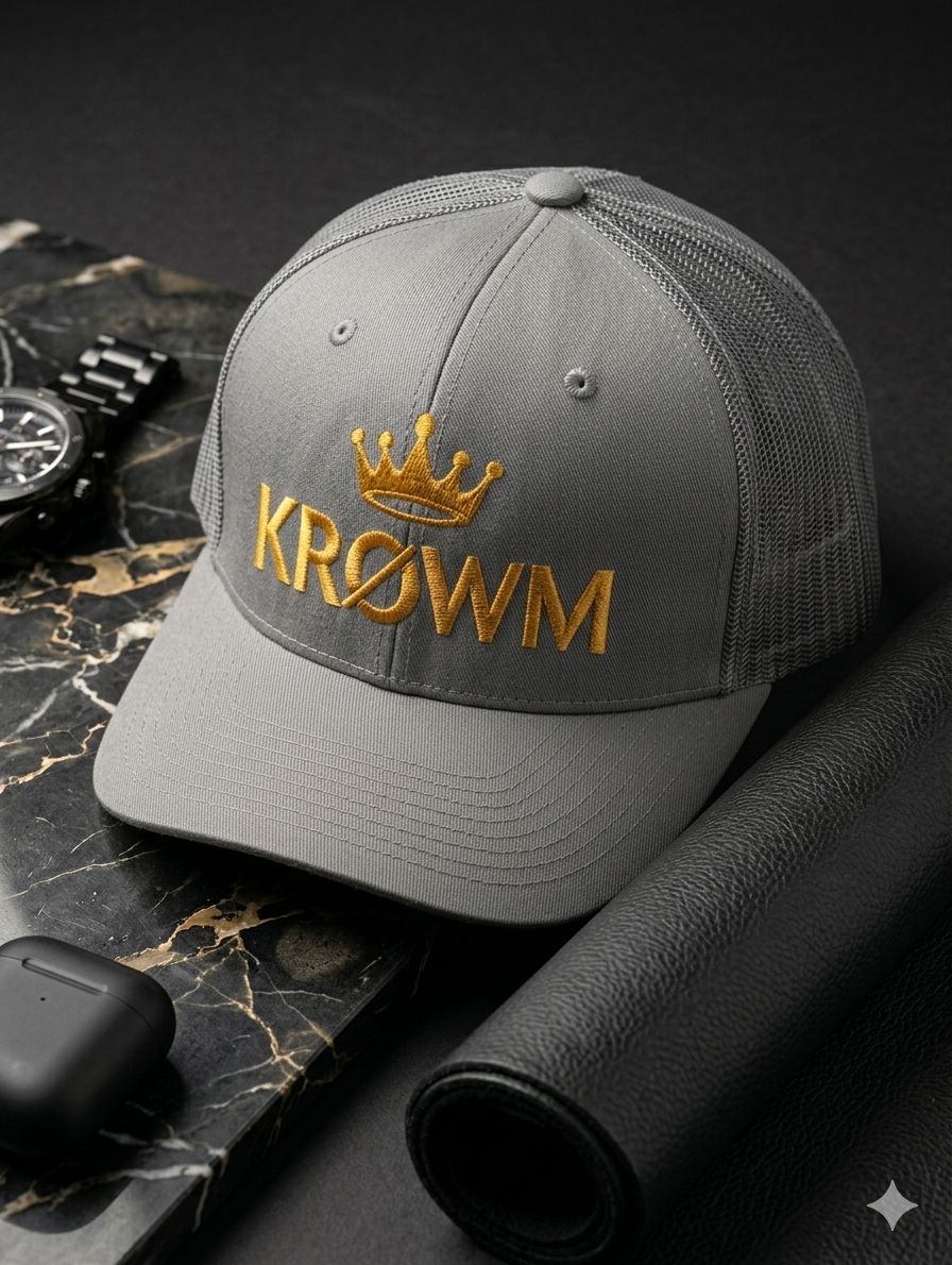KRØWM Golden Crown Grey Trucker Hat
